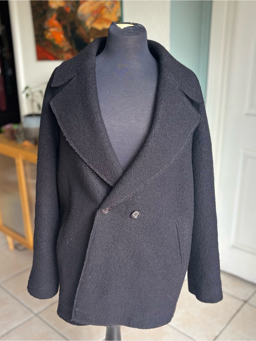Woman’s Black Double-Breasted Wool Bouclé Coat